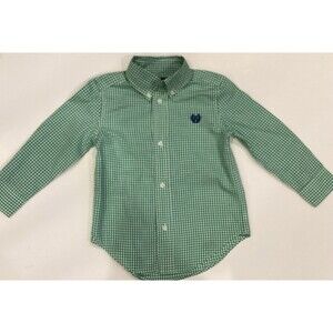 CHAPS Youth Boys Green White Checked Long Sleeve Button Up Shirt Sz 3T